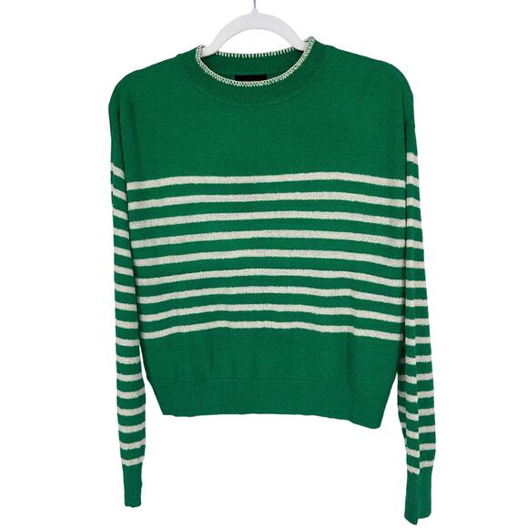 Monrow Sweaters - NEW Monrow Green Striped Boucle Knit Sweater Sz Medium